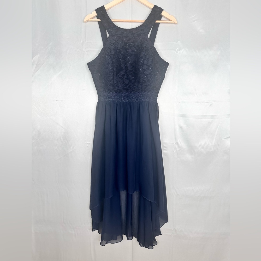 Elegant Navy Blue Sleeveless high low Dress Youth size 11